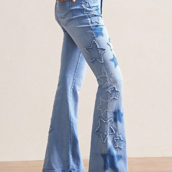 Blue Casual Women's Slim Flare Denim Pants - Picture 3 of 7